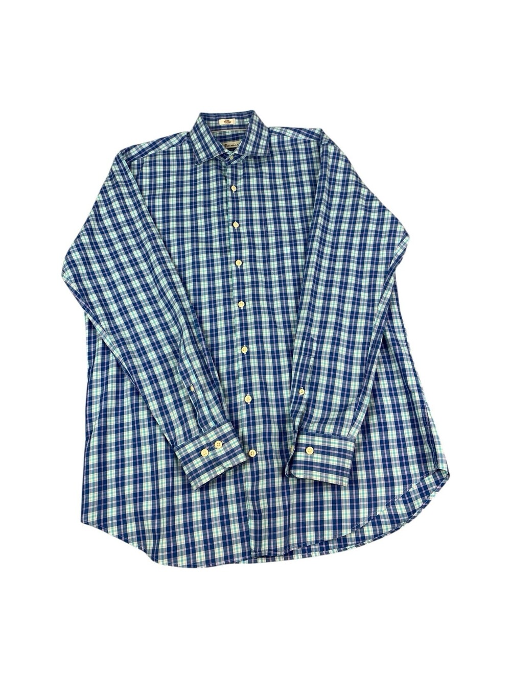 Peter Millar Long Sleeve Button Down Shirt, Blue Plaid, Men's Size Large